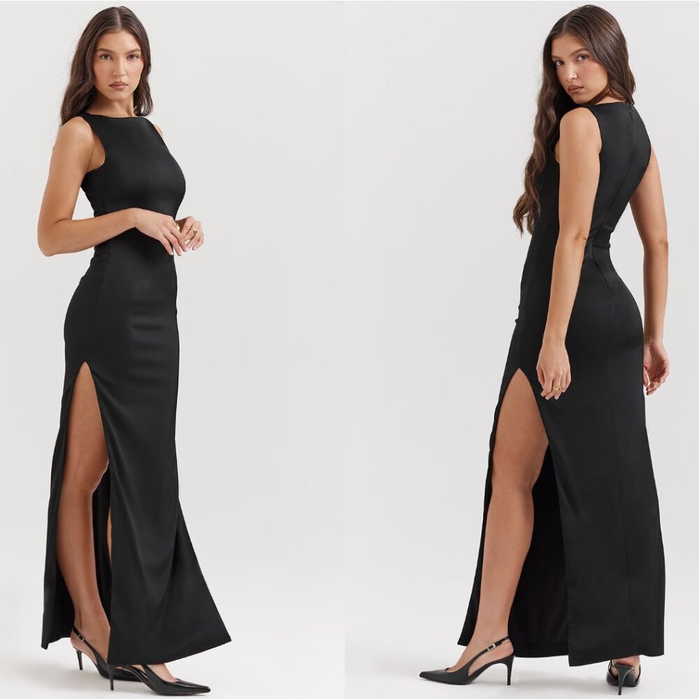 House of CB Black Maxi Dress with High Thigh Slit